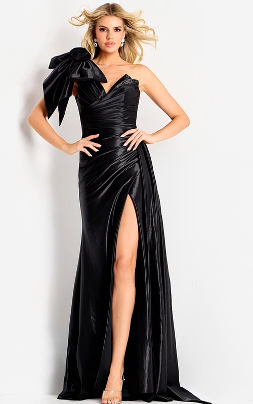 high slit black v neckline dress 48272