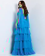 V-Neck Blue Tiered Tulle Gown 48288