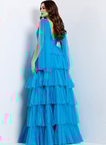 blue evening gown with a plunging V-neckline 48288