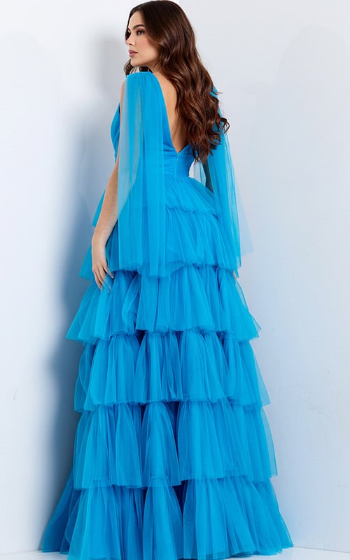 blue evening gown with a plunging V-neckline 48288