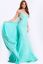 Light blue fitted gown with crisscross straps