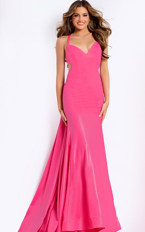 v neckline crepe dress with back drape 48291