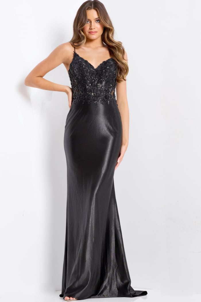 black v neckline dress 48312