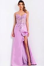 purple floral dress with high slit 48315