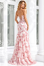 Floral Print Mermaid Gown with Lace-Up Back 48332 - Image 5