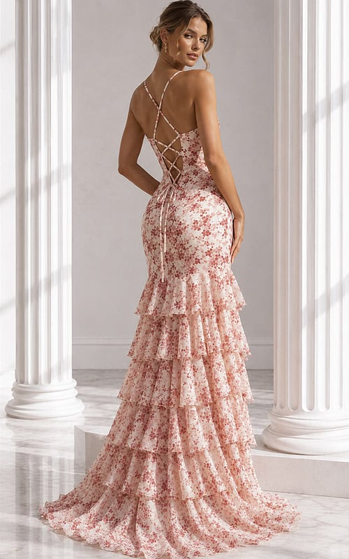 back of layered skirt print dress 48332