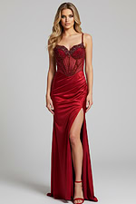 sheer corset bodice red dress 48364