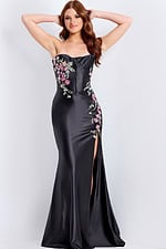 black floral dress with high slit 48371