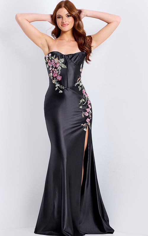 black floral dress with high slit 48371
