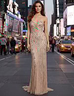 strapless beige sheath dress 48389