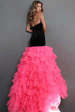 black fuschia mermaid long dress with velvet halter sweetheart ruffled skirt