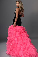 black fuschia mermaid long dress with velvet halter sweetheart ruffled skirt