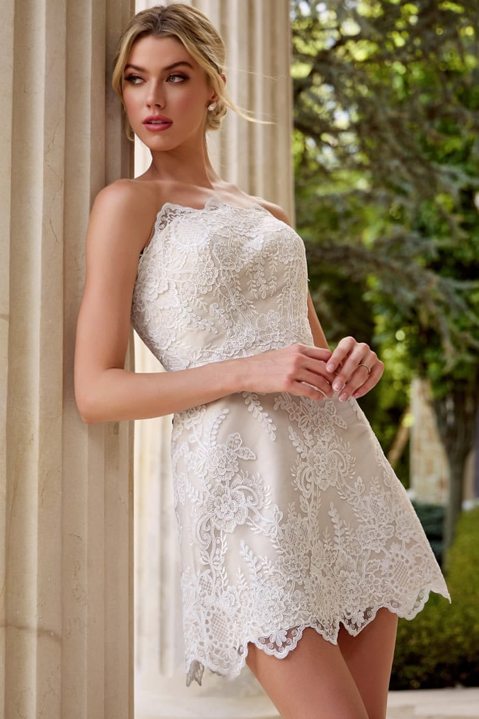 chinese dress ladies Zapaka Women White Lace Cocktail Dress Off The Shoulder High Low Party Dress, White / L