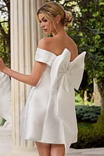 off the shoulder short wedding dress with bow details 48453