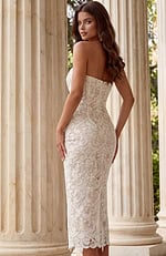 Strapless lace midi dress with fitted silhouette front view