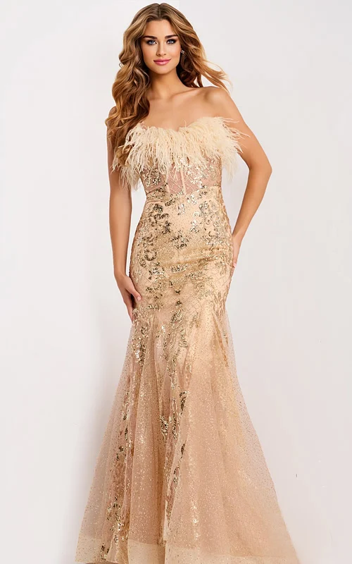 mermaid beaded dress with feather details 48465