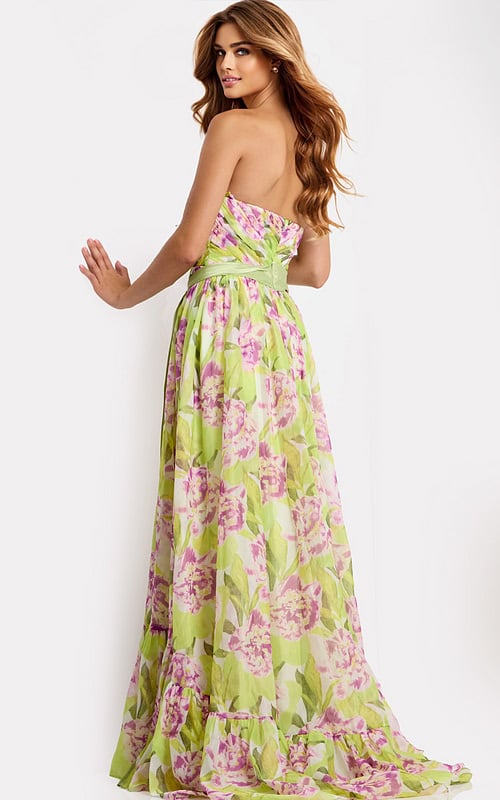 Flowing Strapless Gown With Bow Waist