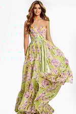 Green and Pink Floral Print Dress