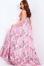 Open back halter prom dress with flowy skirt