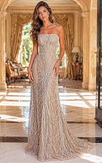 bodycon formal dress with crystal details and elegant long design