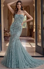 elegant ball gown with fitted corset bodice and flowing a-line silhouette