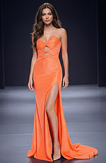 orange strapless high slit dress 48498