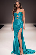 strapless aqua high slit dress