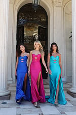 strapless cutout prom dress with slit