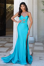 strapless cutout prom dress with slit