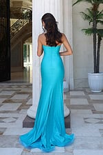 strapless cutout prom dress with slit