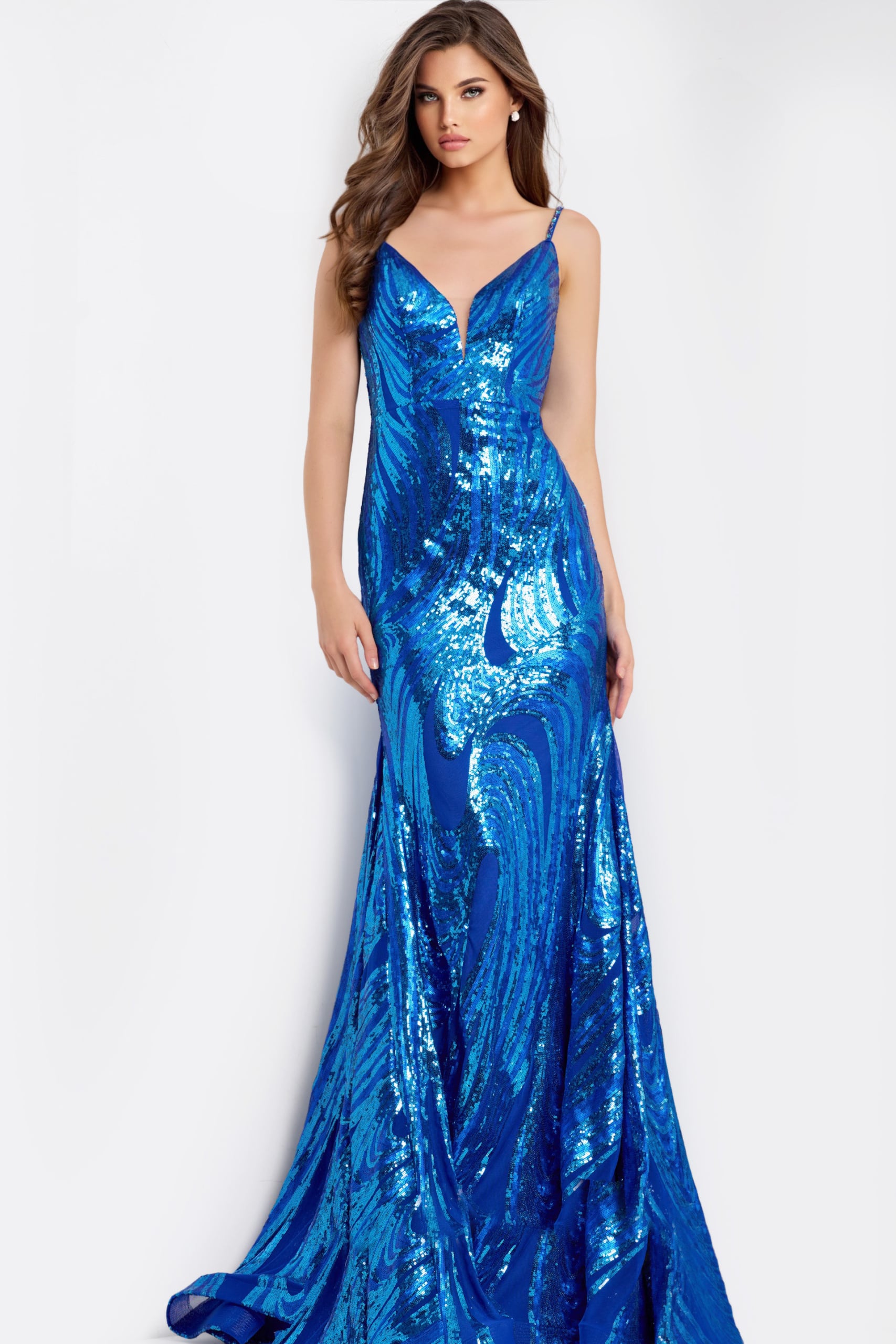 Blue sequin gown with v-neckline 48518