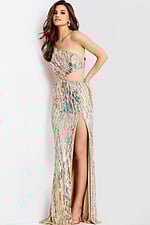 Sequin fitted prom gown with side opening