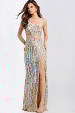 One shoulder sequin prom dress with side cutout