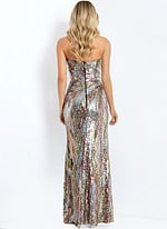 Strapless Multicolor Sequin Gown with Side Slit 48550 - Image 3