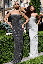 strapless rhinestone gown with back slit