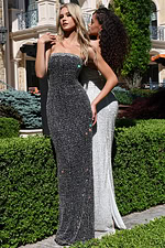 strapless rhinestone gown with back slit