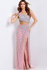 One shoulder sequin pink gown 48563