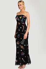 strapless T length fitted bodice black multi contemporary dress 48571
