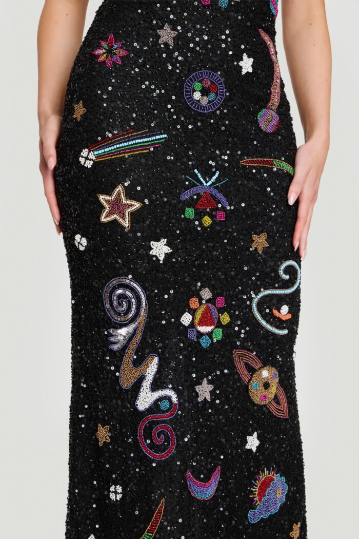 embellished black multi color fitted dress 48571