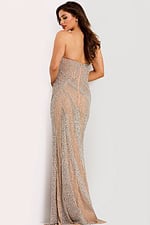 Formal beaded gown with subtle front slit