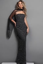 black sheath long dress with strapless sequin stripes
