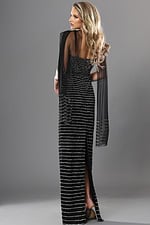 black sheath long dress with strapless sequin stripes