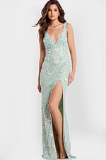 Sequin Floral Prom Dress With V Neckline