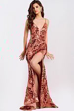 Rose Gold Sequin Prom Dress With Slit