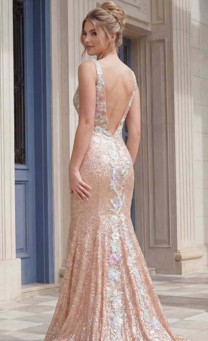 deep v back mermaid squin dress 48642