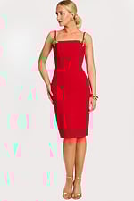 red fitted midi dress with floral details on the straps 48664