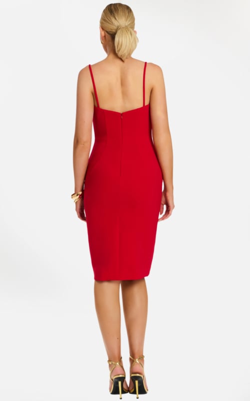 red fitted bodice midi dress 48664