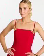red fitted dress with floral straps 48664