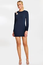 navy long sleeve fitted mini dress 48665