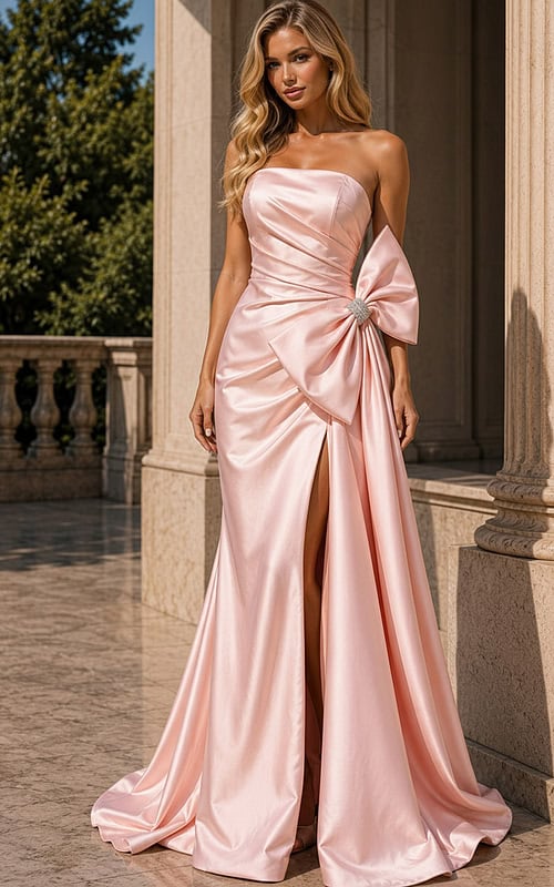 mermaid gown with oversized bow detail and sleek fitted silhouette